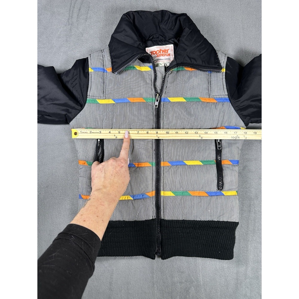 VTG 80s Topher Stitch Quilted Jacket Women's 10/12 Black Patterned Puffer - Picture 5 of 6